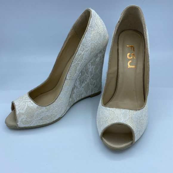 Women's Open Toe Platform Heel Lace Wedges Sandals - Picture 2 of 12